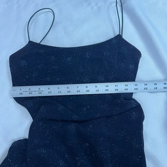 90s‎ Y2K Navy Blue Turquoise Sparkly Starburst Low Back Spaghetti Strap Dress - Picture 8 of 13